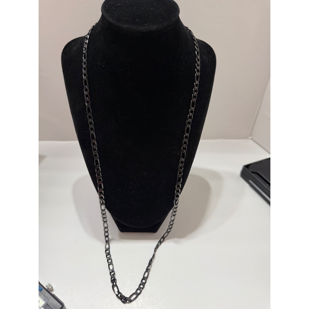 black stainless figaro chain necklace 30inch 5.5mm water resistant